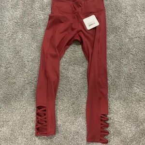 Yelete Women's Red Leggings with Cutout Detail medium